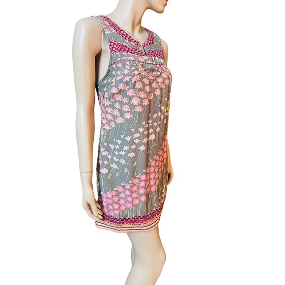 Free People Brown Floral Mini Dress Sz 4 Rayon 100% Hidden Zipper at Side - Picture 7 of 12